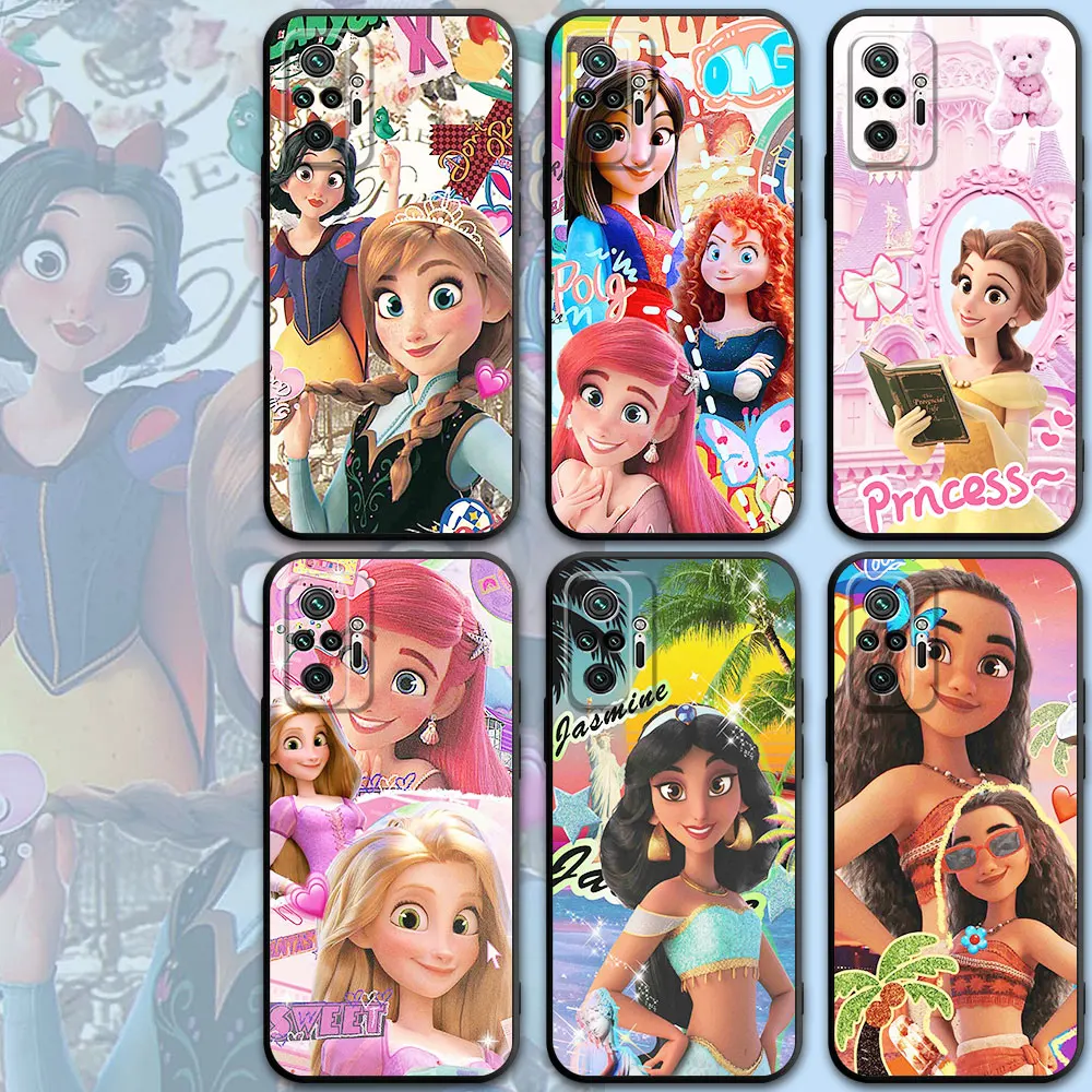 Hot Disney Princess Case For Xiaomi Redmi Note 11 10 13 Pro Plus 12 9S 12C 8 12S 10C 9C 9 7 13C Silicone Black Phone Cover Funda