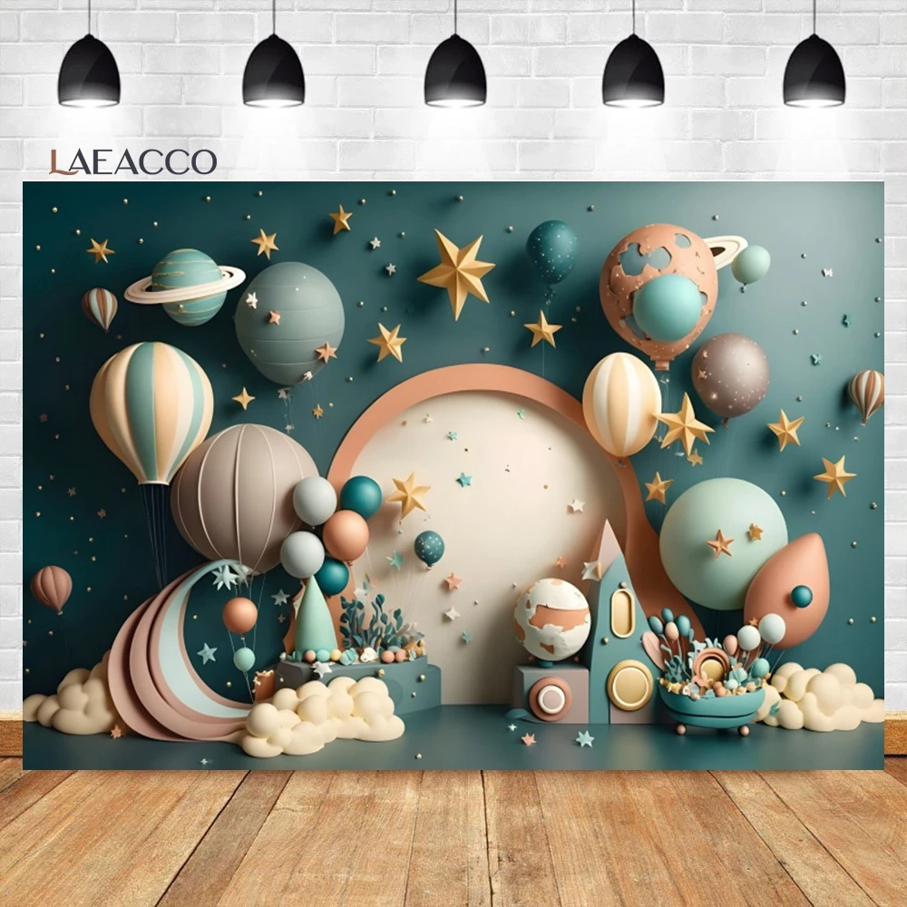 Laeacco Outer Space Photography Backdrop Universe Planet Star Galaxy Astronaut Rocket Kids Birthday Newborn Portrait Background