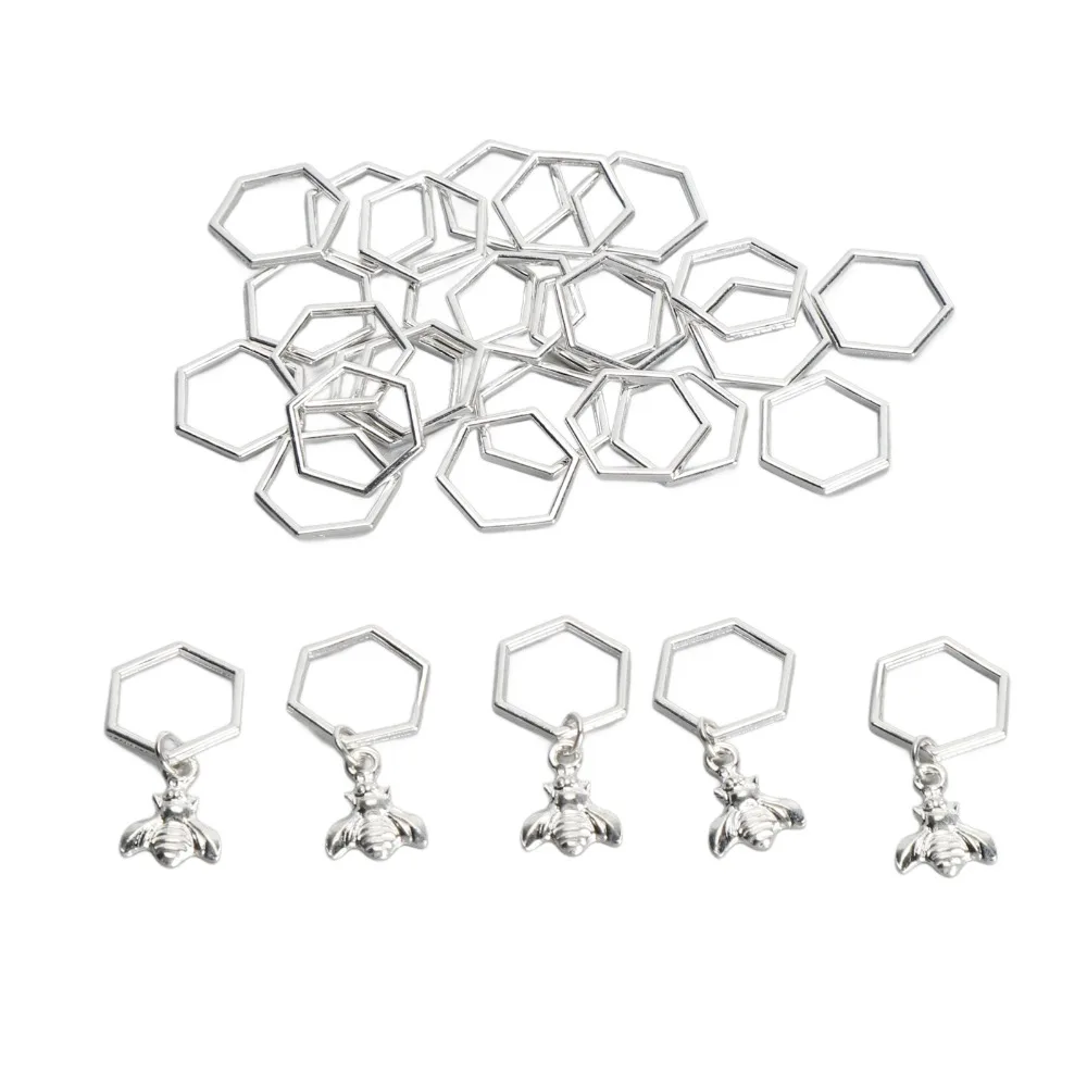 30Pcs Zinc Alloy Metal Knitting Stitch Markers Hexagonal Shape Lightweight Design Knitting Craft Tools Sewing Supplies