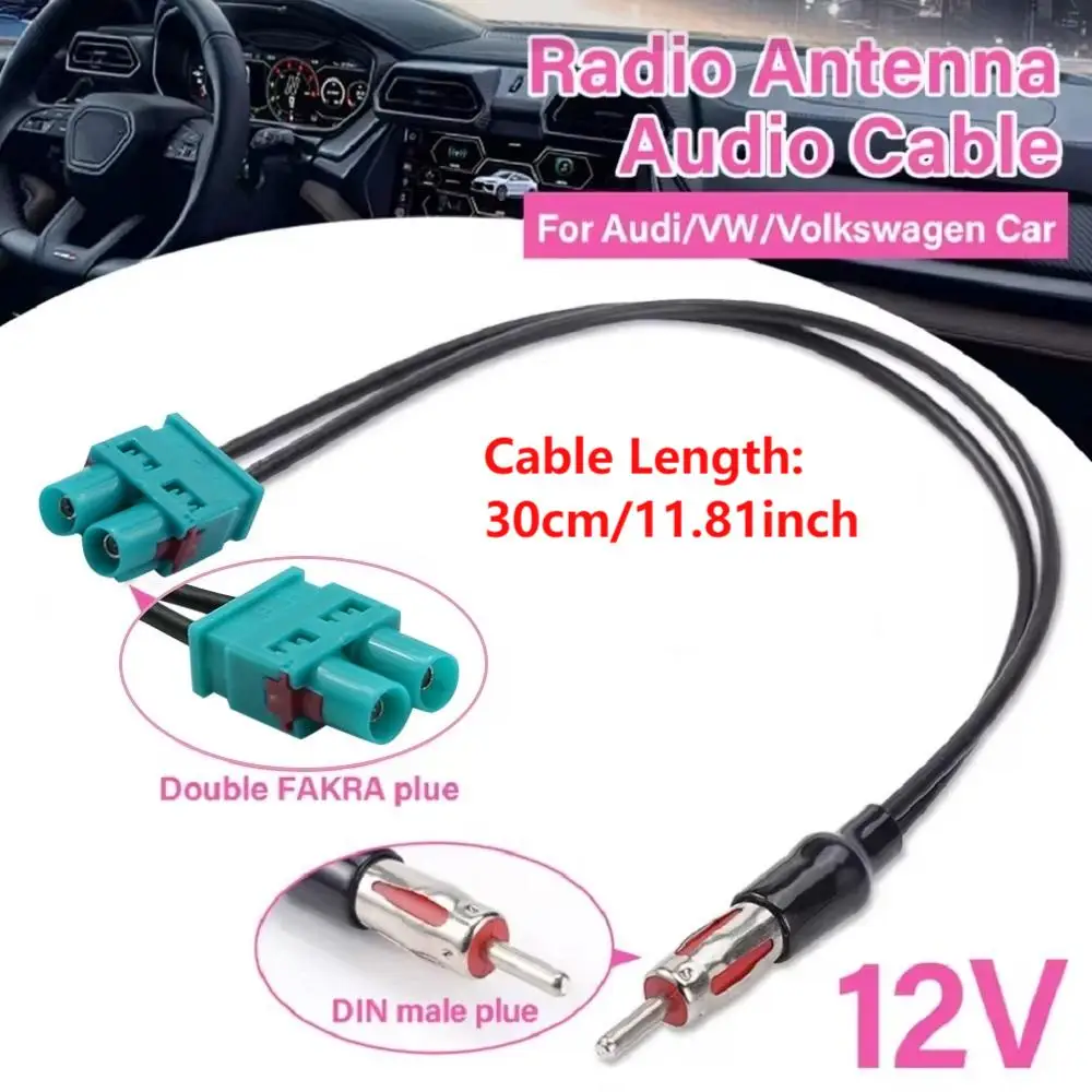 Adaptador de cabo de áudio de rádio de carro, antena cabo de áudio macho duplo fakra-din antena masculina para audi/vw/volkswagen carro eletrônica