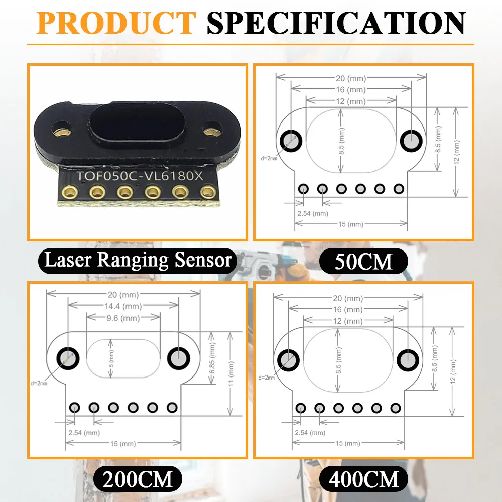 Laser Ranging Sensor Module for Arduino STM32 I2C Output TOF050C TOF0200C TOF0400C Measure Flight Distance 50CM 200CM 400CM