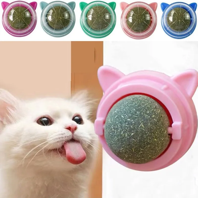 Rotating Catnip Ball Wall Sticker Cat Ears Pet Toys Interactive Kitten Accessories Licking Fun Toys Pet Supplies