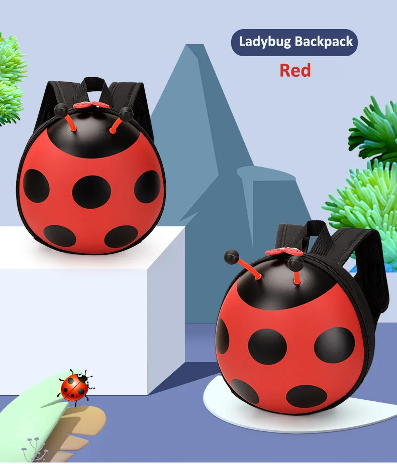 Ladybug mochila de jardín de infantes con correa para bebé, mochila para niños de 1, 2 y 3 años