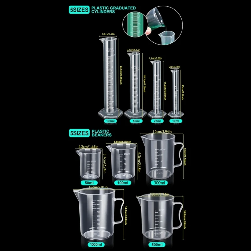 11 шт. градуированные цилиндры, стаканы и пипетки, набор для школьных научных лабораторий, цилиндры, набор пипеток для стаканов с кистью