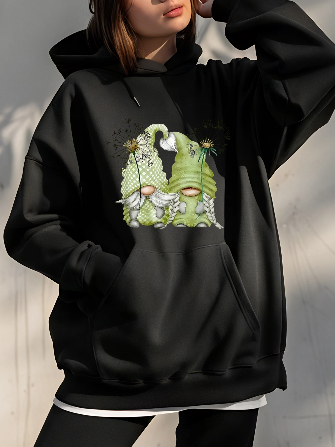 

Милая толстовка с принтом садовых гномов, женская повседневная модная толстовка, осенне-зимняя уличная одежда, наряд для девочек
