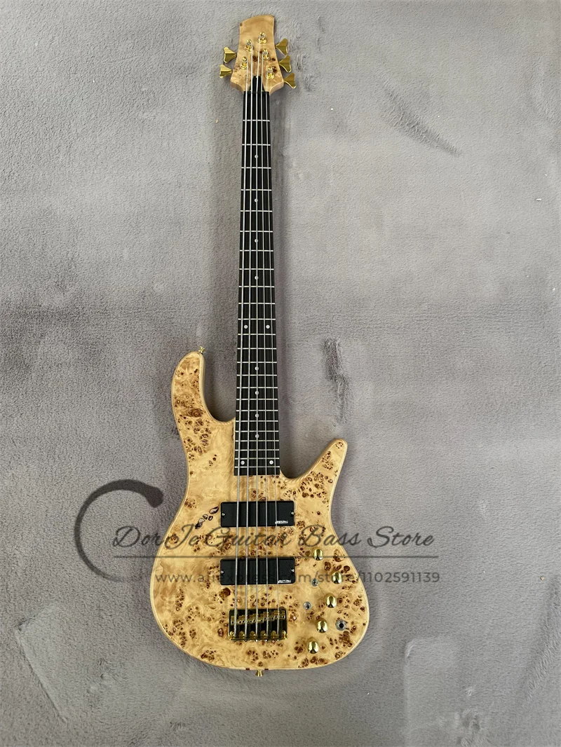 

5 Strings Bass Guitar Fode Bass Maple Neck Though ASH Wood Body Burl Maple Top Rosewood Fingerboard 24 Frets Active Battery