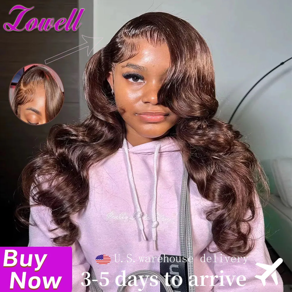 

Накладной парик Lowell Chocolate Brown Body Wave с кружевной передней частью, 100% натуральные человеческие волосы, предварительно выщипанные, бразильские, 13x4 HD фронтальный парик, плотность 200%