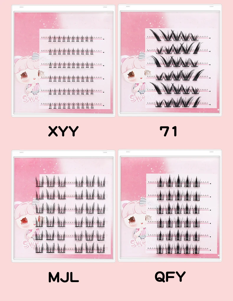 DINGSEN Selbstklebende Cluster-Wimpern, 6 Reihen, einzelne Wimpern, kein Kleber erforderlich, koreanisches Make-up, DIY-Wimpern, natürliche Wimpern – Detail 17