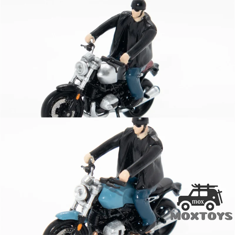 CM MODEL 1:64 NineT Motocycle with Man Rider Figure Silver Blue Model