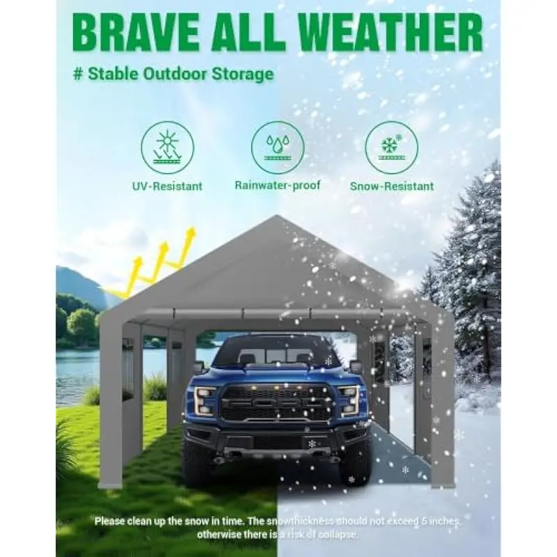 13x20 ft weather-resistant portable shelter with 38 mm steel frame, 180 g PE waterproof canopy, eight reinforced posts, roll-up