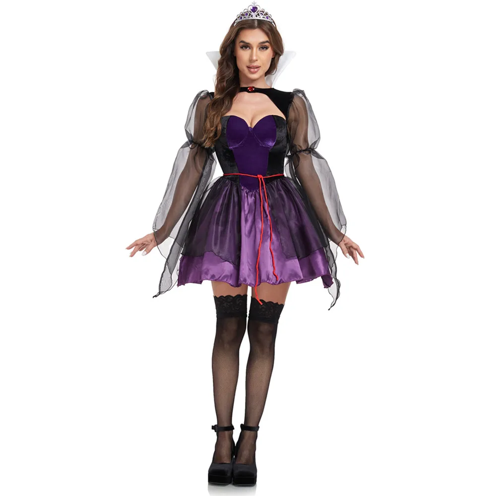 Disfraz de Halloween para mujer, disfraz de Alice Evil Queen, disfraz de princesa púrpura traviesa, traje de fiesta de fantasía, uniforme de Cosplay