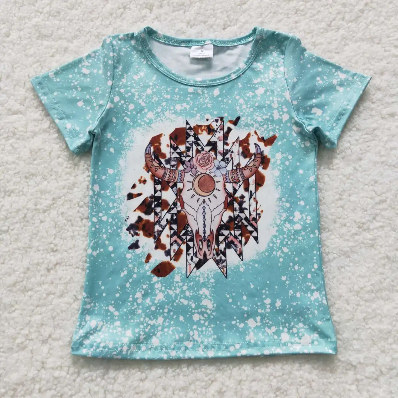 New hot sale fashion baby and teenager shirts wholesale alpine bull head aztec blue short-sleeved top