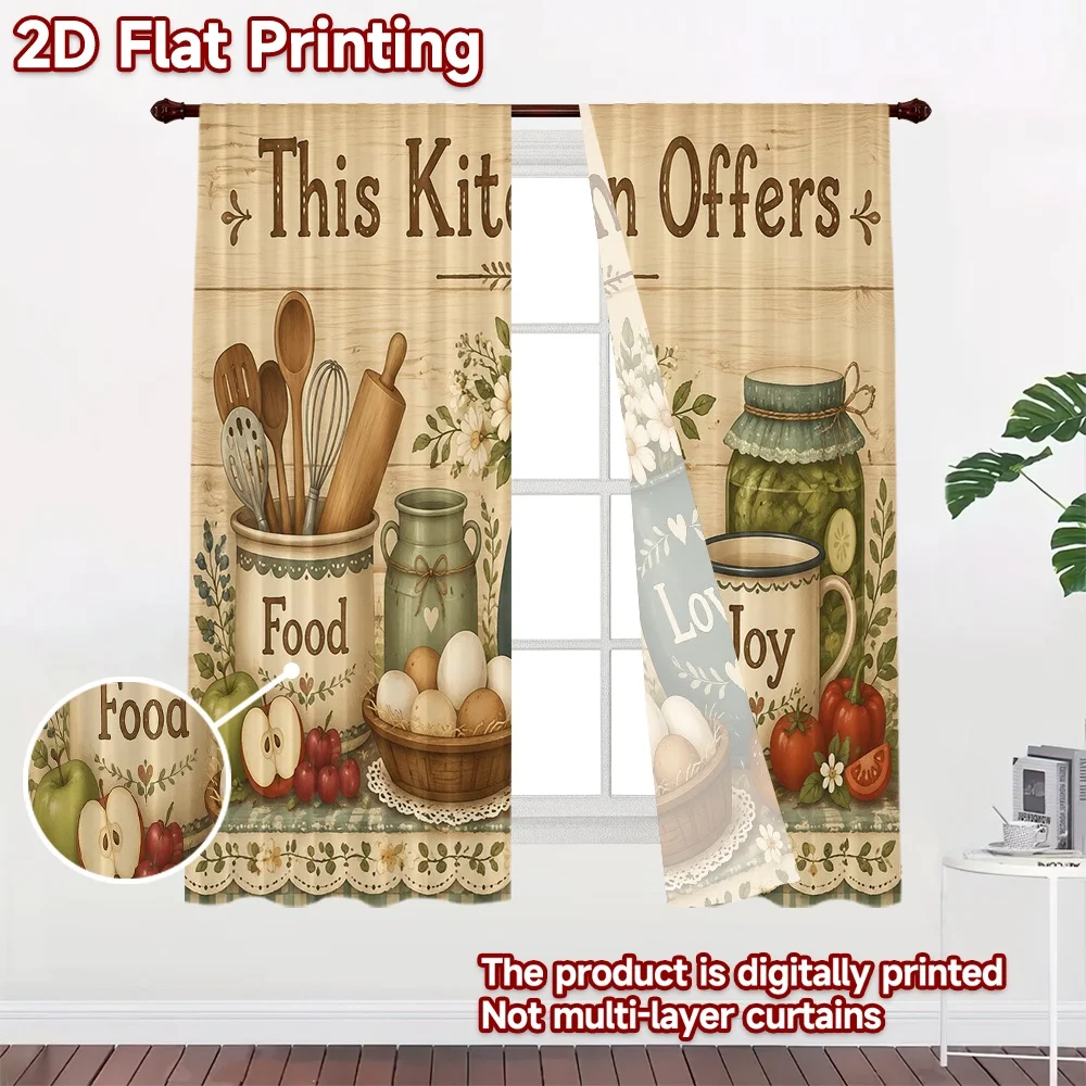 2D FLAT PRINTING 2pcs Curtains (Without Rod) Cozy Kitchen Essentials Fashionable Chic Curtains Versatile Polyester Fabric