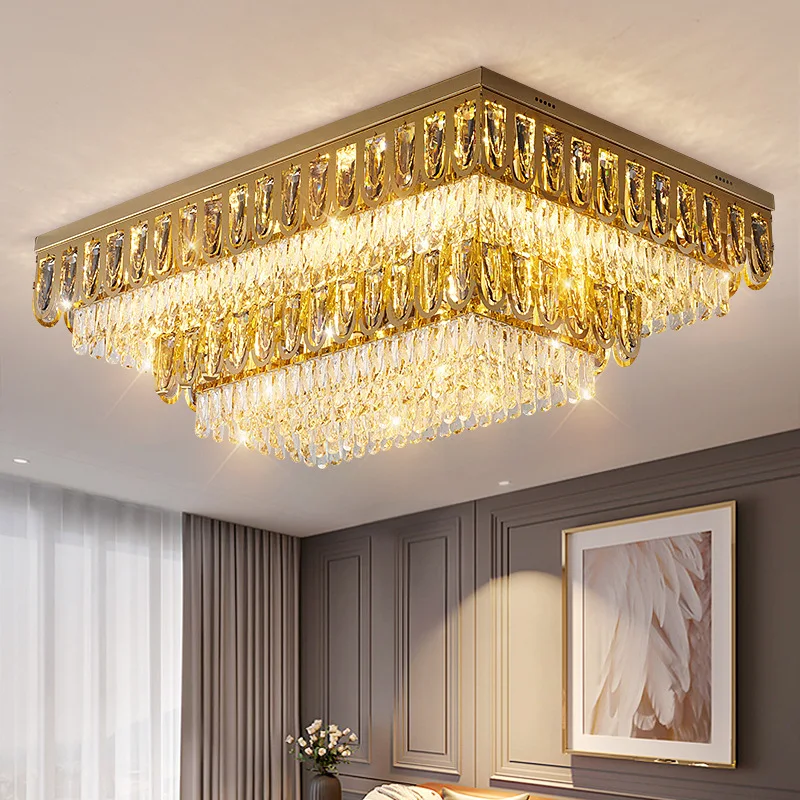 

Modern Home Decor 2025 Ceiling Lamps Gold Big Rectangular Crystal Ceiling Light Luxury For Living Room Foyer Dining Room