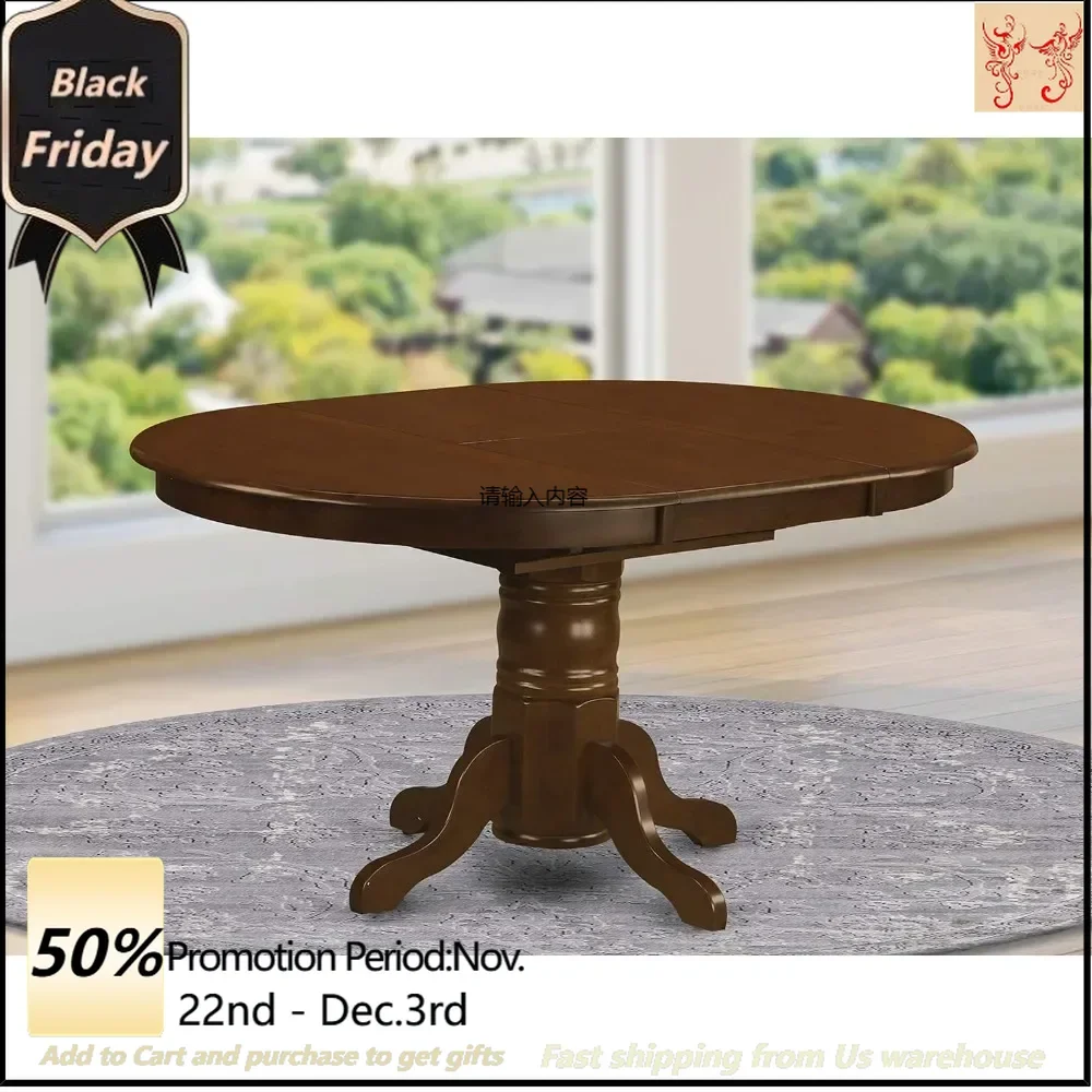 KET-ESP-TP Kenley Dining Table - Oval Solid Wood Top with Butterfly Leaf and Base, 42x60 inches