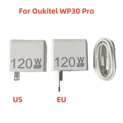 Nuevo Original para teléfono móvil Oukitel WP30 PRO 120W enchufe de EE. UU. UE cargador rápido PD adaptador de corriente + Cable USB tipo C Dual 6A línea de datos