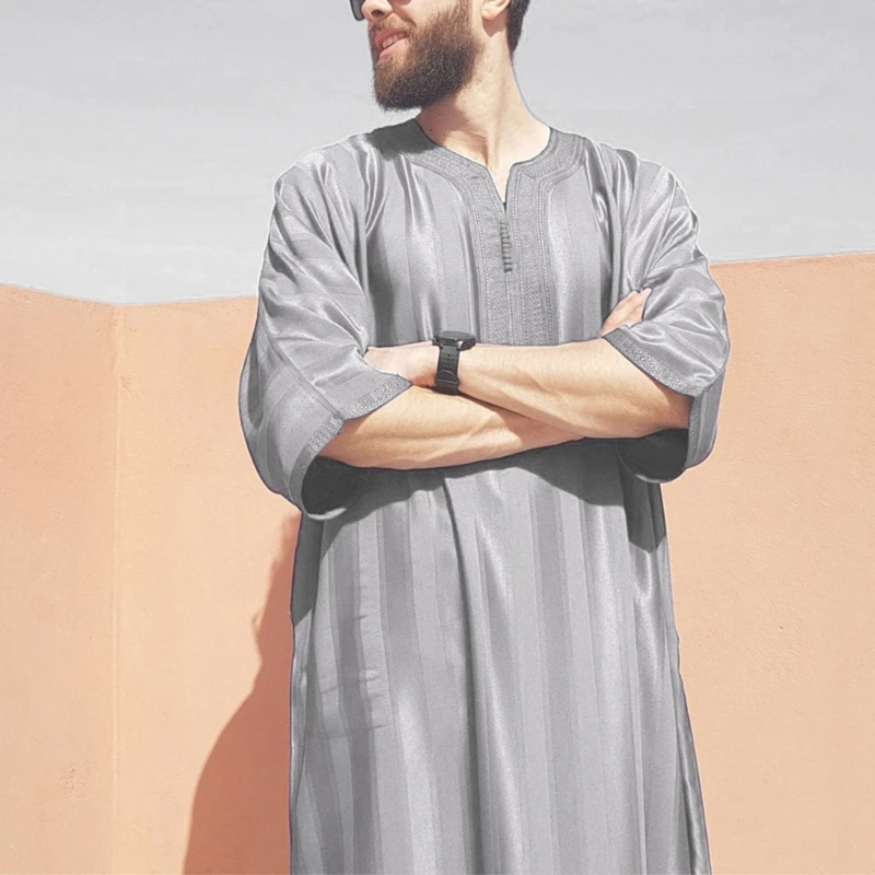 634C Robe Árabe Masculino Robe Islâmico Muçulmano Roupas Étnicas Robe com Manga Longa para Homens