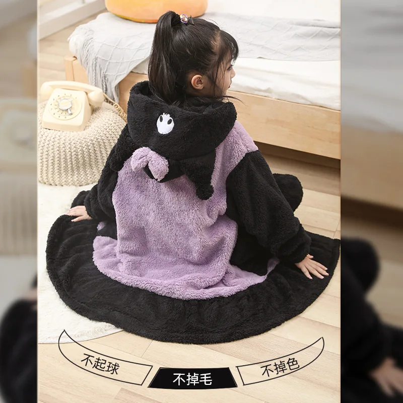 Kuromi Sanrios Pajamas Girl Kawaii Cartoon Autumn Winter Flannel Thicken Child Nightgown Coral Fleece Bathrobe Lounge Clothes