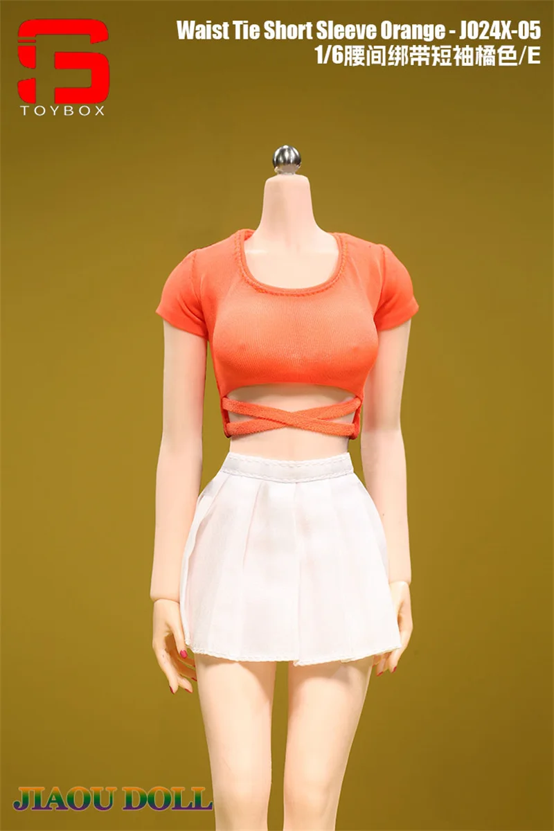 JO24X-05 1/6 wiązanie w talii z krótkim rękawem Top plisowana spódnica ubrania Model Fit 12 ''JIAOU lalka kobieta żołnierz figurka ciało