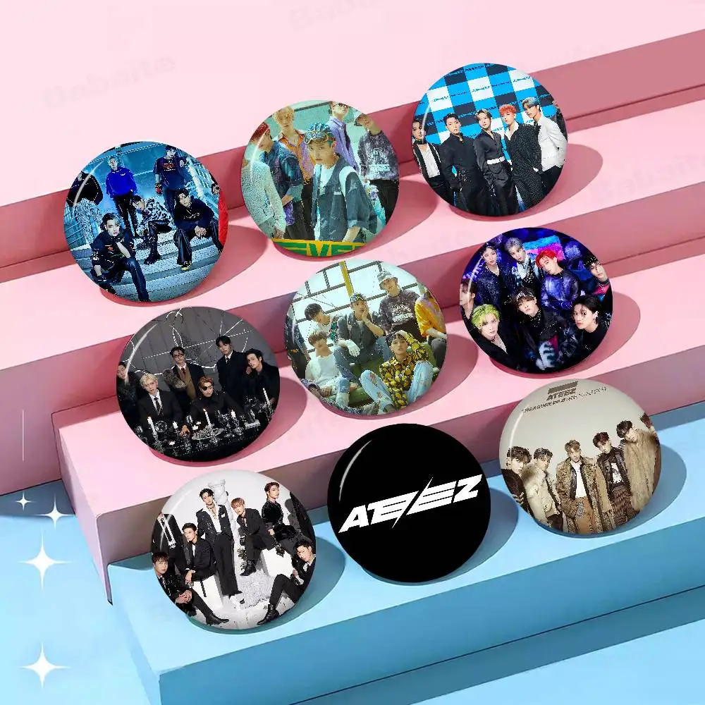 KPOP Hot A-ateez Creative Pins Funny Round Snap-in Brooch Badge Backpack Hat Accessories Jewelry Gifts for Friend