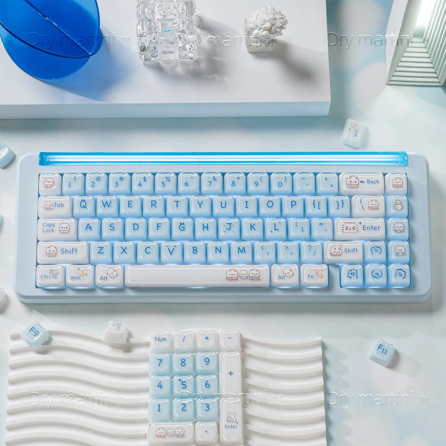 Kawaii MAO Profile Crystal Keycaps PC Material Cute Cat-Ear Shaped Mechanical Keyboard Key Cap Two Tone Jelly Pudding Keycap Set