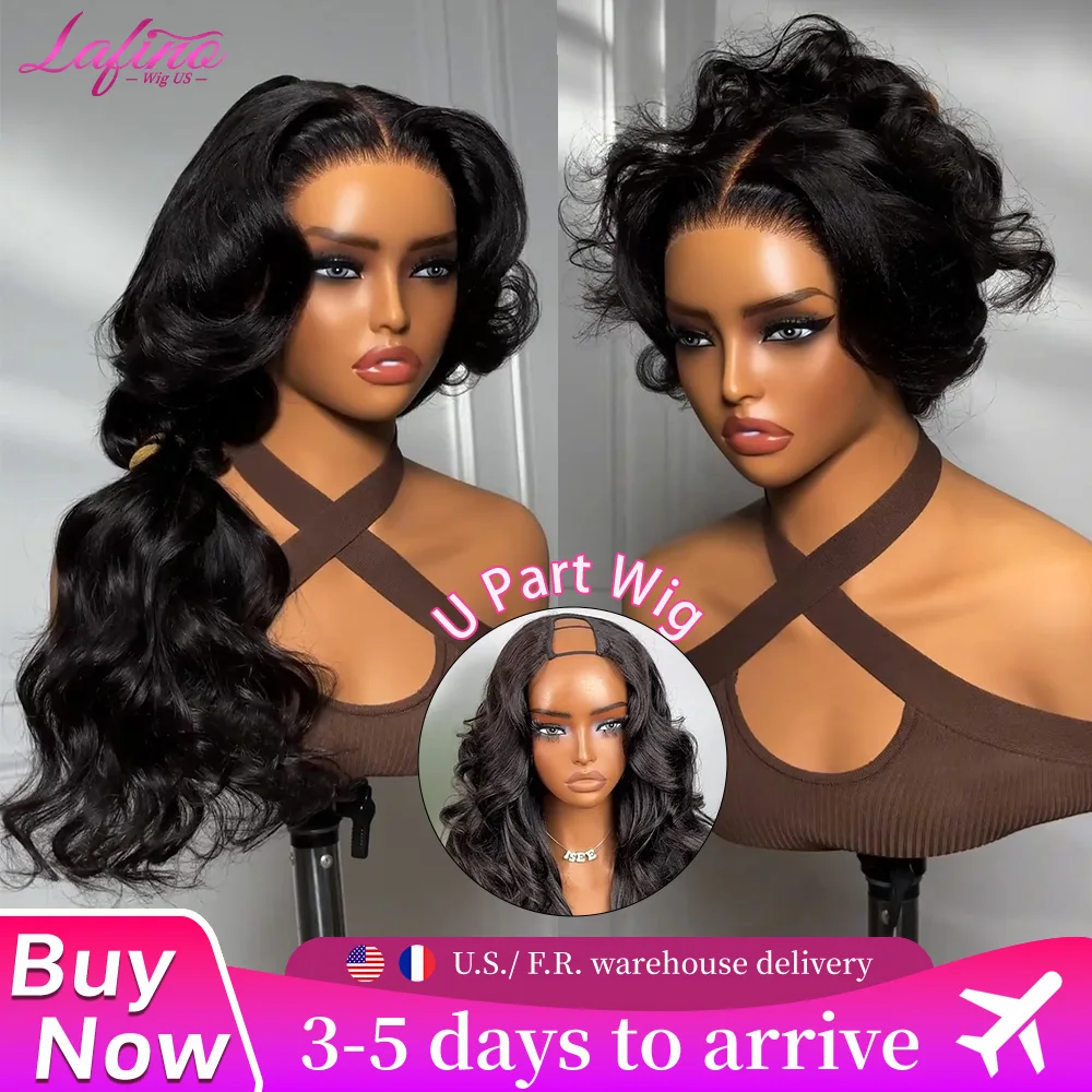 

Body Wave U Part Human Hair Wig 18-38 Inch Glueless Wavy Wig for Black Women Virgin Hair Upart Wig Natural Black 1x4 Opening