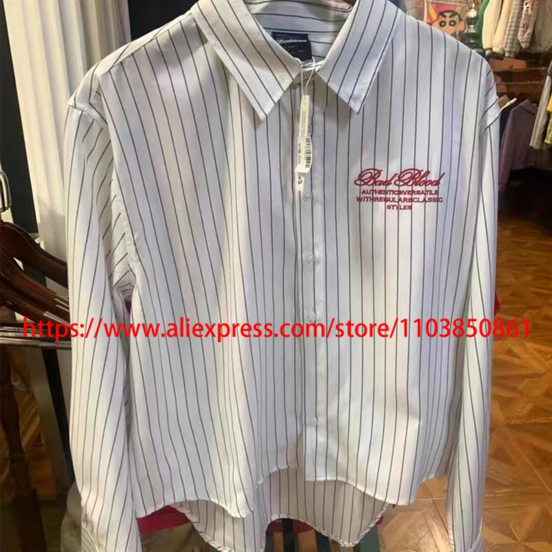 

25SS Fashion Trend Badblood Shirt Stripes Embroidered Logo High Quality Casual Loose Lapel Badblood Long Sleeve Shirts