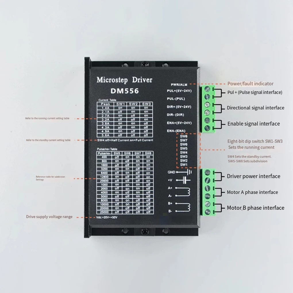 Black Powerful DM542/DM556 Stepper Motor Driver 48V Power Supply Voltage High Precision Positioning