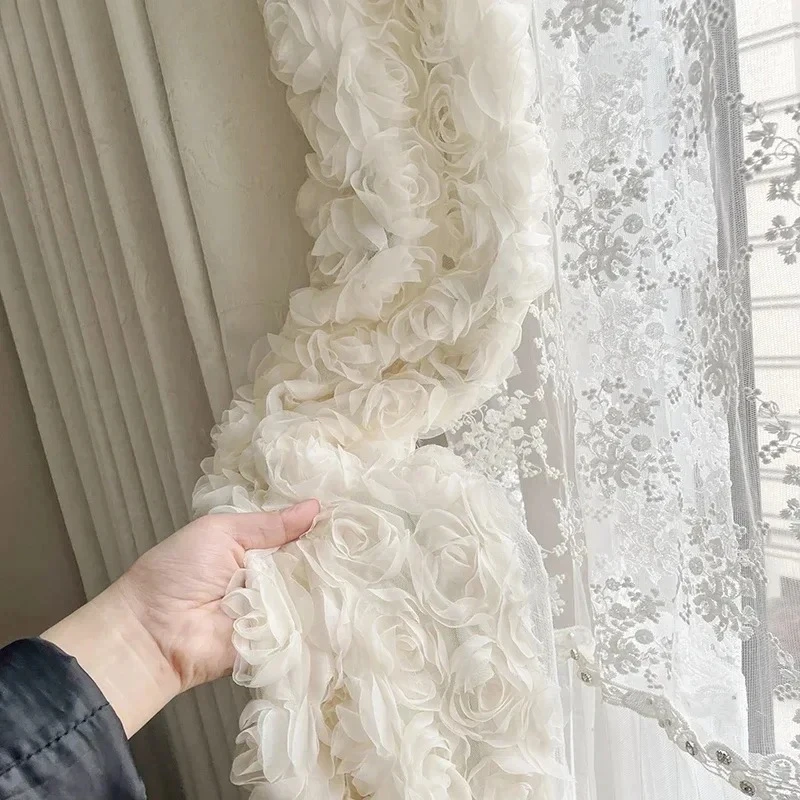 French Creamy Rose Chenille Curtains Window Curtains for Living Room Bedroom Dining Luxury Romantic Custom Size Decor Drapes