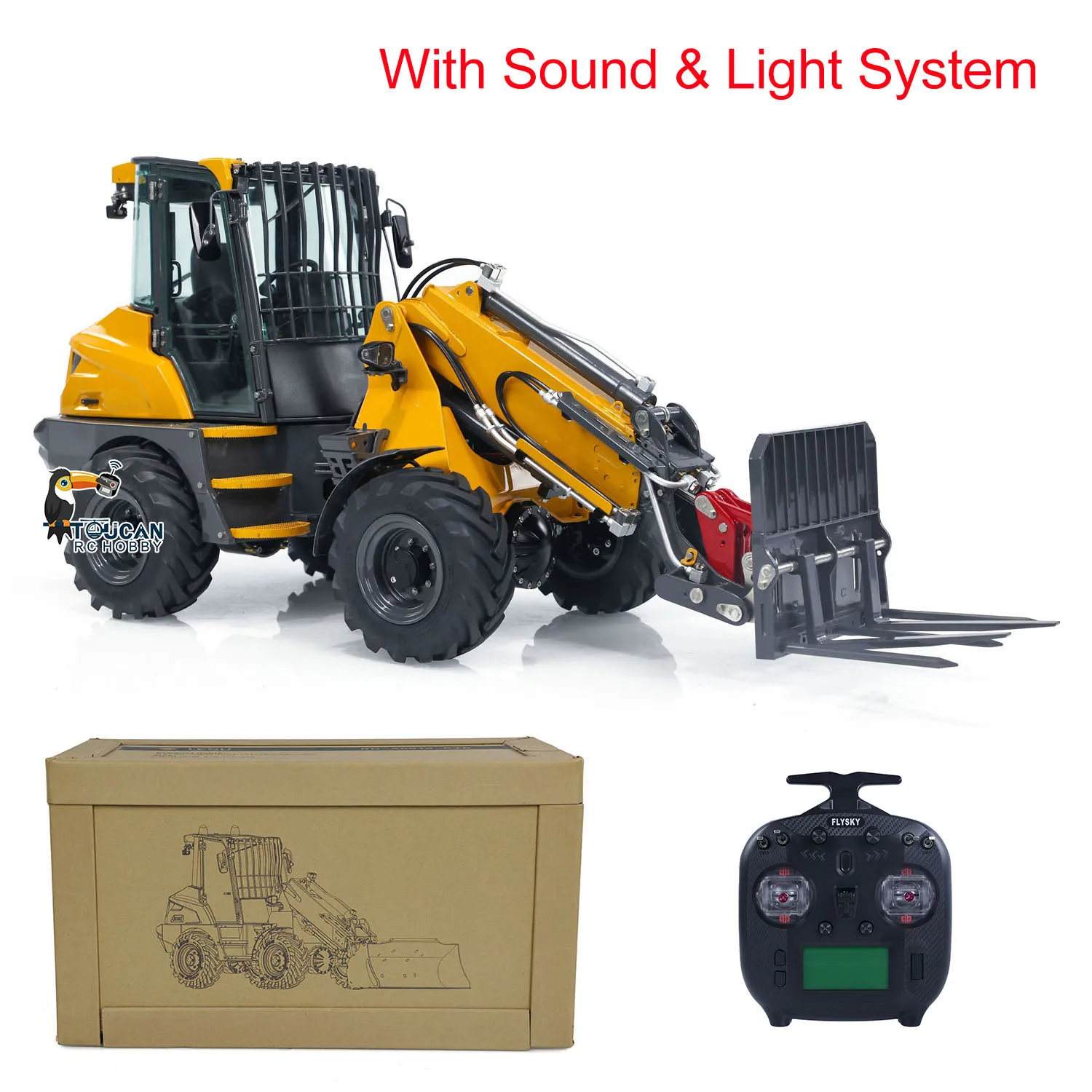 US Stock LESU AT1050 RC 1/14 Hydraulic Metal Loader Telescopic Arm Fork Painted Assembled Car Model With Light Sound Set TH23755