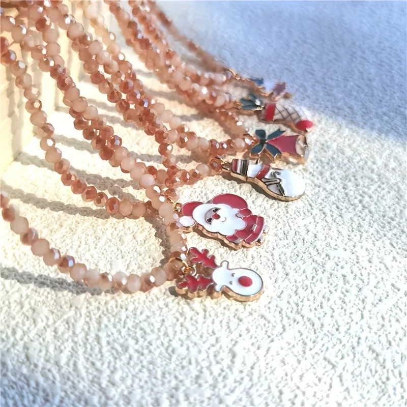 

Hot Sale Christmas Necklace, Santa Claus Snowman Elk Pendant Rice Bead Necklace, Christmas Gifts