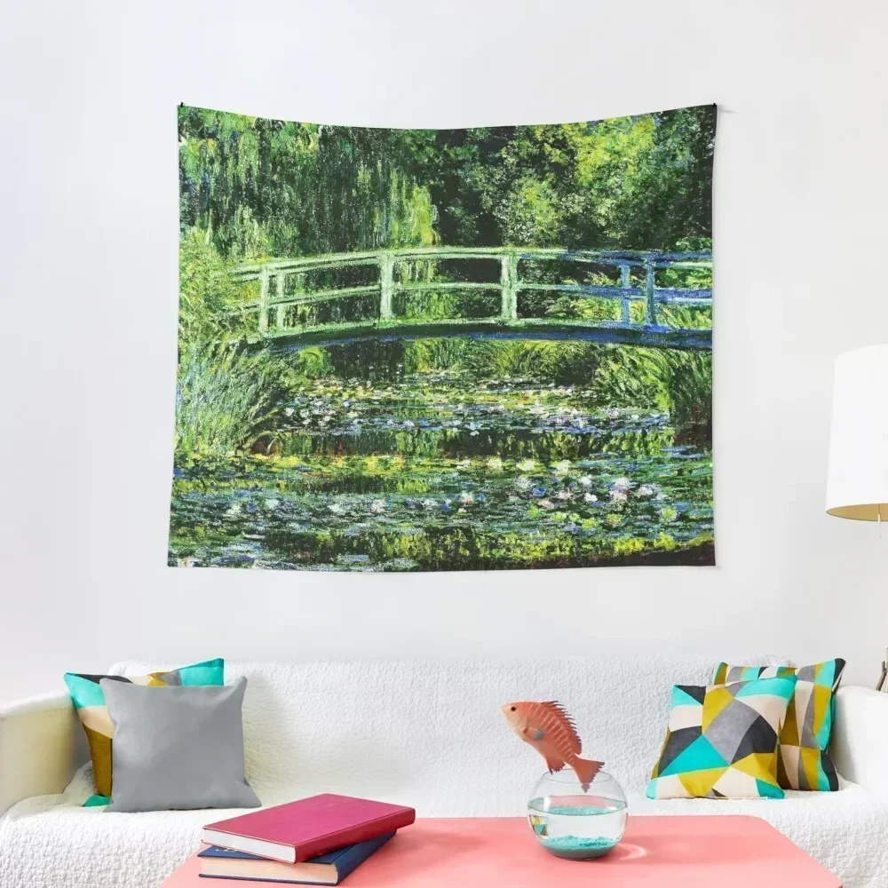 Claude Monet | The Japanese Footbridge - Les Nympheas Blancs Tapestry Wall Decor Hanging Mushroom Tapestry