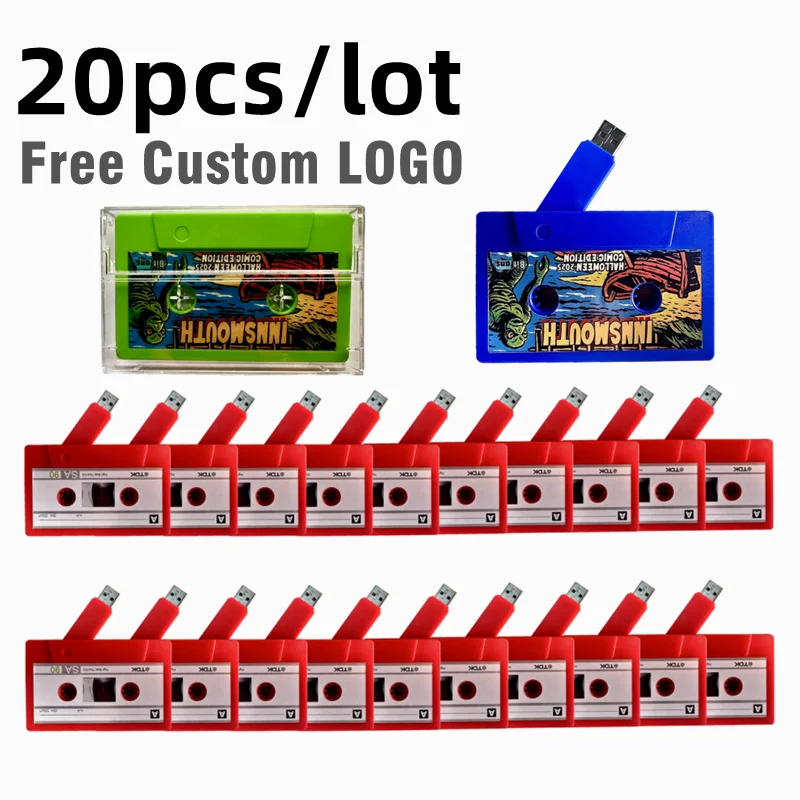 

20Pcs/Lot Color Cassette Model USB2.0 Flash Drive 4GB 8GB 16GB 32GB 64GB 128GB and Transparent Box Free Custom LOGO