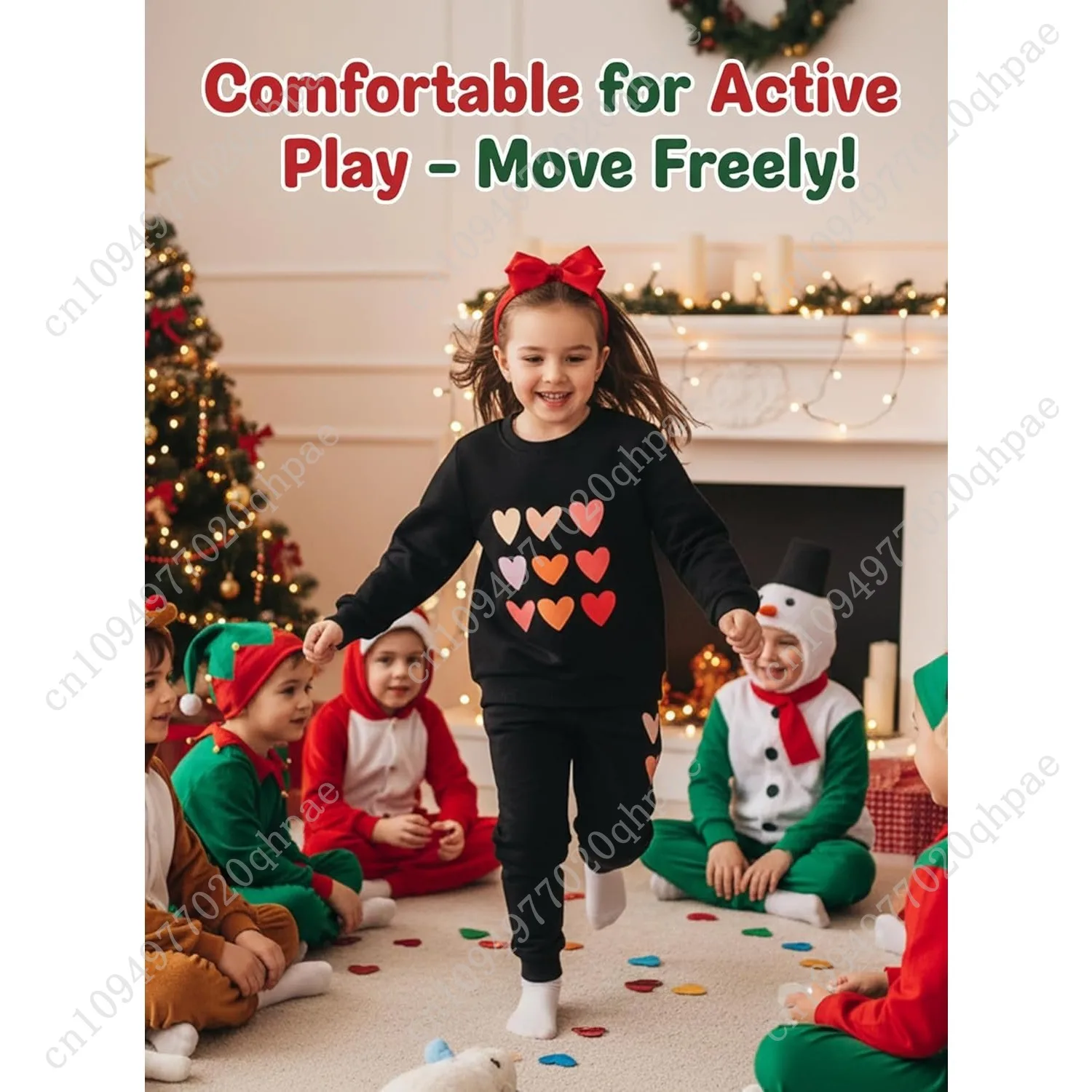 بدلة رياضية لطيفة للفتيات الصغيرات - ملابس أطفال كاجوال مطبوعة على شكل قلب، سويت شيرت طويل وسراويل رياضية لخريف وشتاء