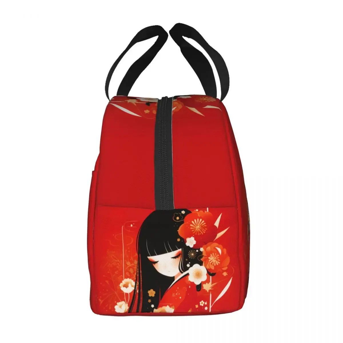 Custom Sakura Japanese Girl Kokeshi Doll Lunch Bag Portable Cooler Thermal Insulated Lunch Box Work School Food Tote Bags