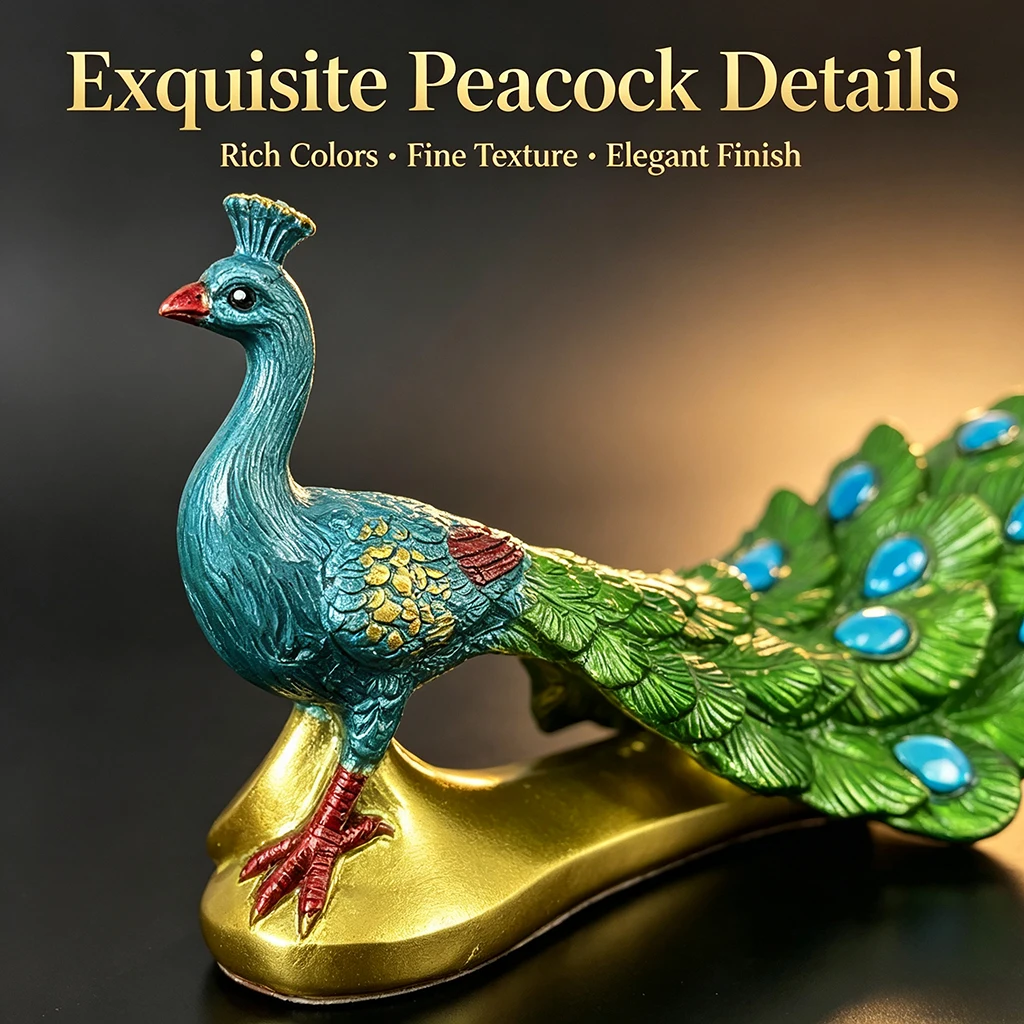 Pfauenfigur aus Kunstharz, Elegante Pfauenskulptur als Tischdekoration für Wohnzimmer, Schlafzimmer, Büro, Geschenk