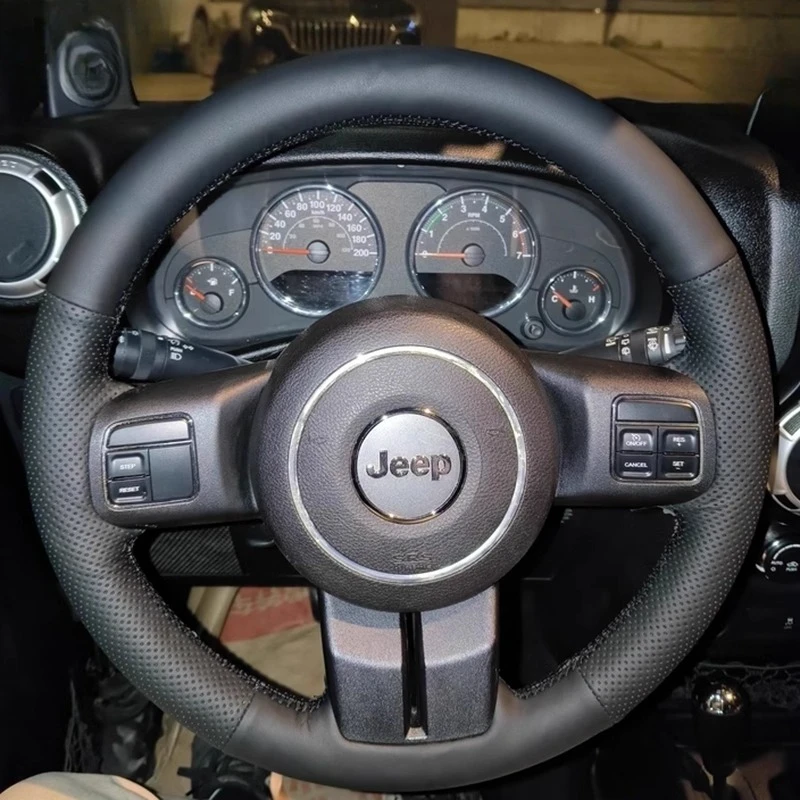 

For Jeep Compass Grand Cherokee Wrangler Patriot 2012-2014 Hand Stitched black white Genuine Leather Car Steering Wheel Cover