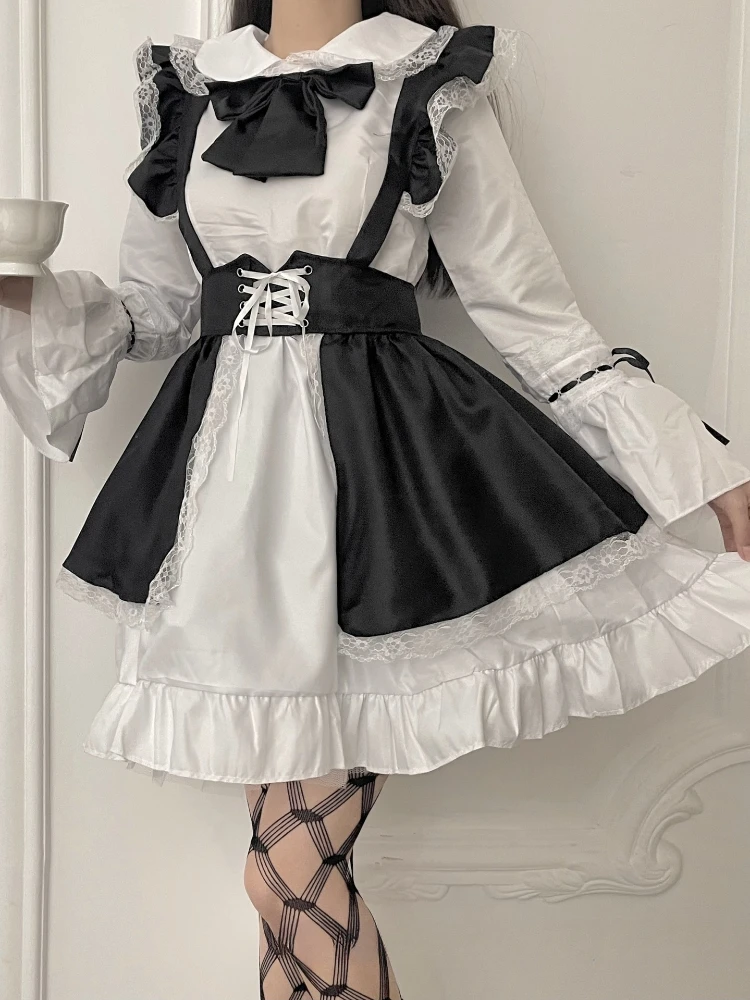 Women Maid Outfit Lolita Cosplay Cute Sexy Erotic Kawaii Cafe Costume Black White Men Uniform Apron Dress Cute Bowknot Mucama