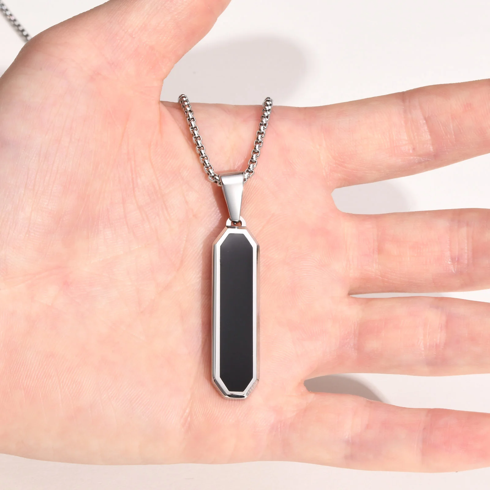 Vnox Fashion Black Color Bar Necklaces for Men Boys,Minimalist Stainless Steel Geometric Pendant Collar Gifts for Him Jewelry