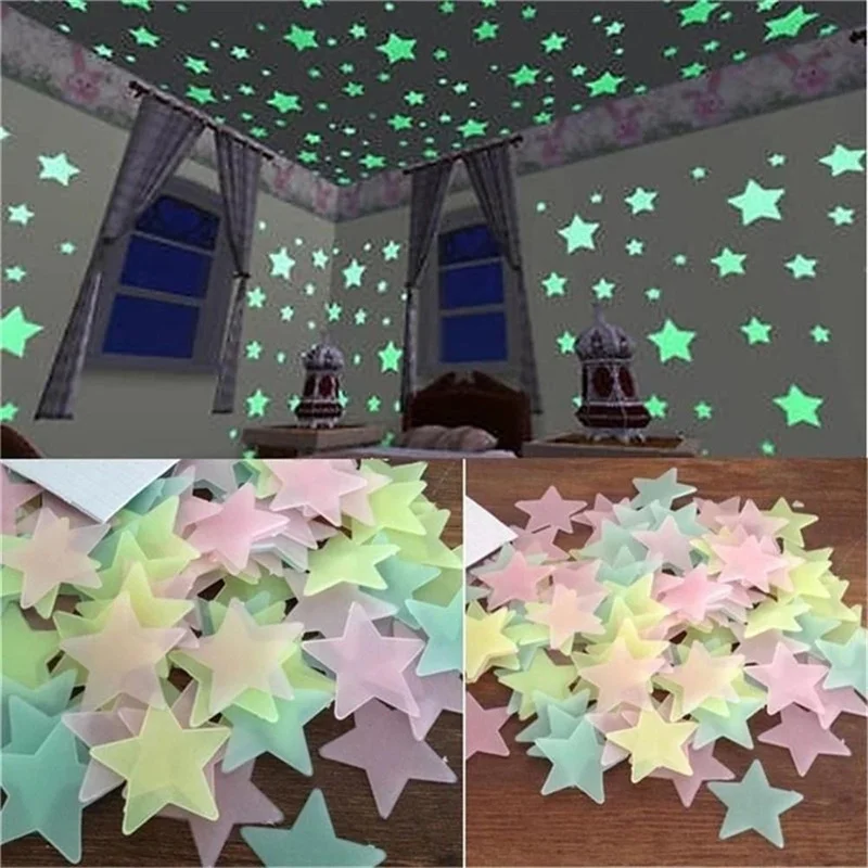 100/12Pcs Luminous Wall Stickers Glow In The Dark Stars Stickers For Kids Baby Rooms Colorful Fluorescent Home Room Decor Decals