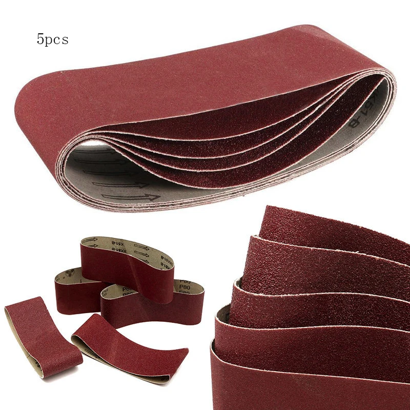 5 Pcs Sanding Belts 75x457 Mm Mixed Grade 60 80 120 240 Grit Power Tool Sander Lot For Leather Metal Wood Grinding And Polishing