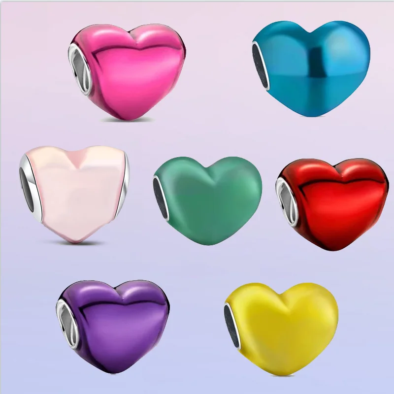 

New 925 Silver Fit Original Pendant Charms Bracelet Heart-Shaped Love Mom Large Zircon Shiny Beads Women Family Fine DIY Jewelry