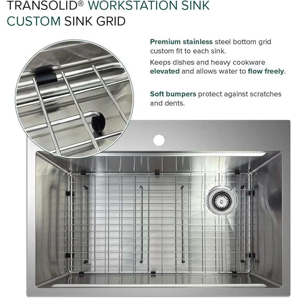 Fregadero de cocina de estación de trabajo empotrado de acero inoxidable de calibre 18 con accesorios de un solo cuenco que incluyen tabla de cortar colador de rejilla