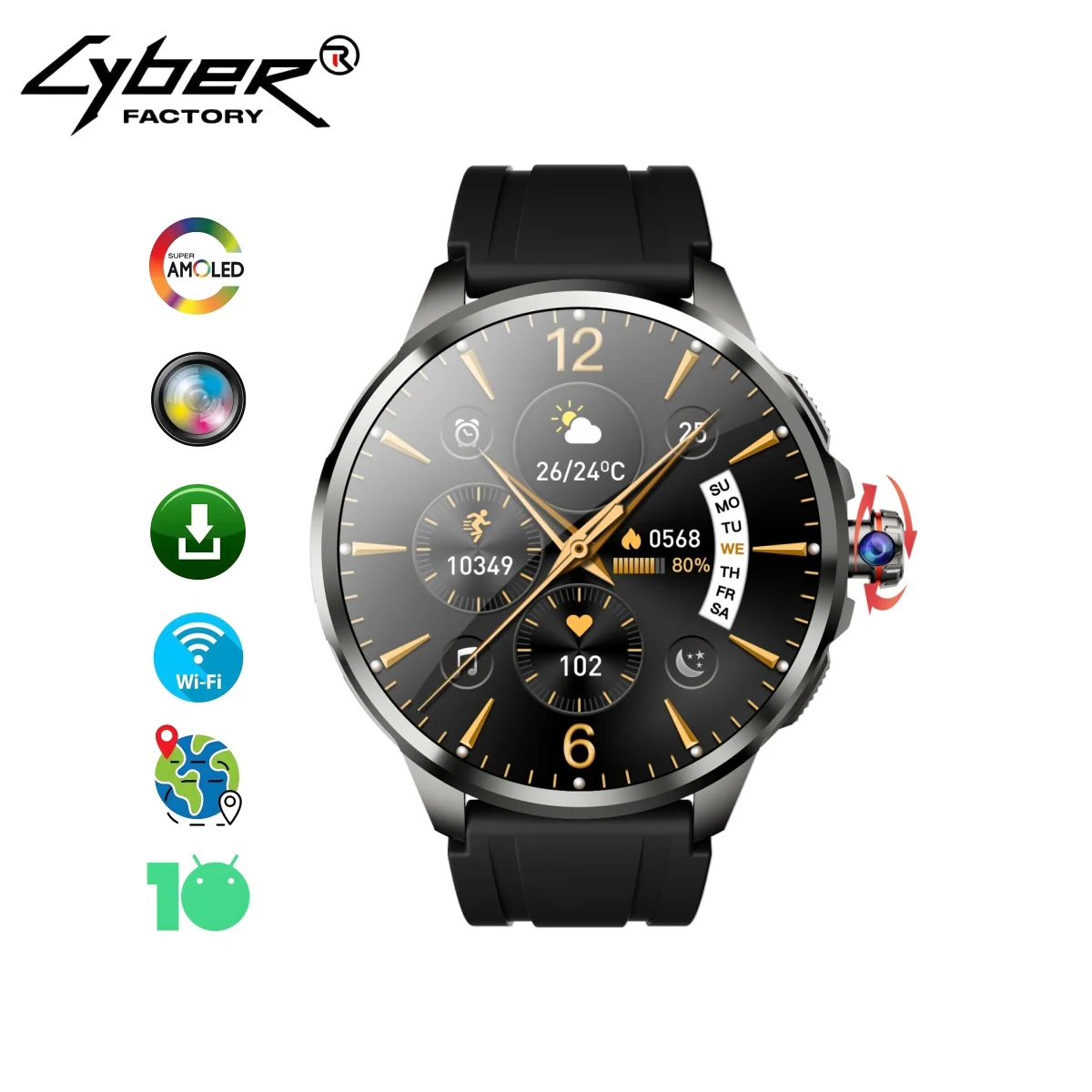 

H99 Android Смарт-часы Сетевая SIM-карта 4G 1,95 дюйма AMOLED 490*490 Выдвижной 190 ° 8-мегапиксельная вращающаяся камера, приложение для загрузки умных часов для мужчин