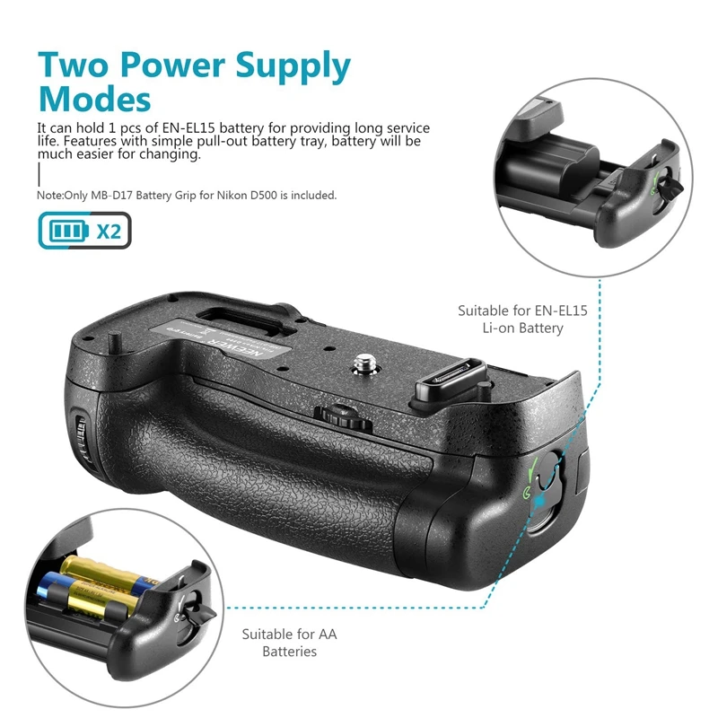 Vertical Battery Grip Holder For Nikon D500 DSLR Camera MB-D17 With ENEL15 Battery Or 8Pcs AA Batteries