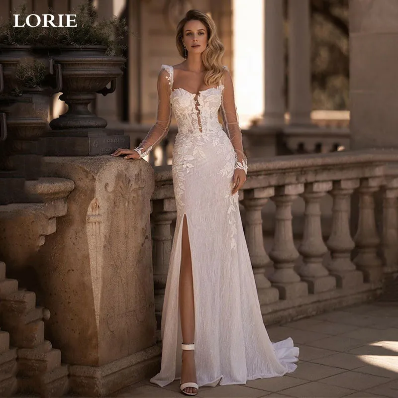 LORIE Lace Boho Wedding Dresses Long Sleeve Appliques Bride Dress Elegant Side Split Wedding Gowns 2023 Customized