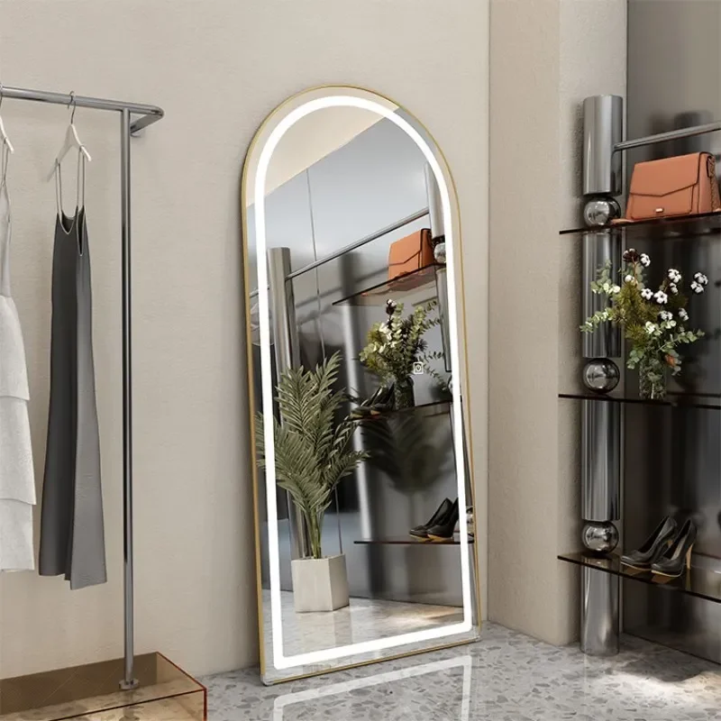Modern Slim Full Length Floor Mirror with Smart LED Light for Dressing Room Selfie Beauty Check Simple Design