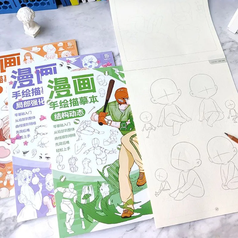 A4 Manga-Zeichen- und Nachzeichnungsbücher, Anime-Skizzen-Arbeitsbuch für Anfänger, Kinder, Erwachsene, Kunstpraxis – Detail 3