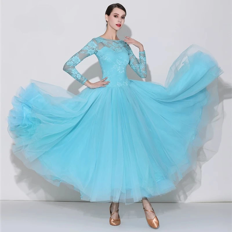 

Blue Lace Ballroom Dance Competition Dresses Waltz Dress Standard Performance Costumes Women High Grade Evening Party Outfits