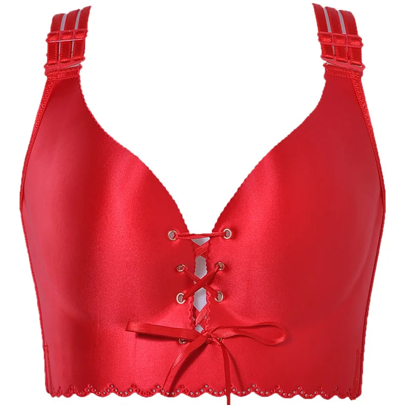 New Drawstring Women Bra CD Plus Size Lingerie with Adjustable Straps Backless Sexy Bra Underwear Women Push Up Bra Red Bras